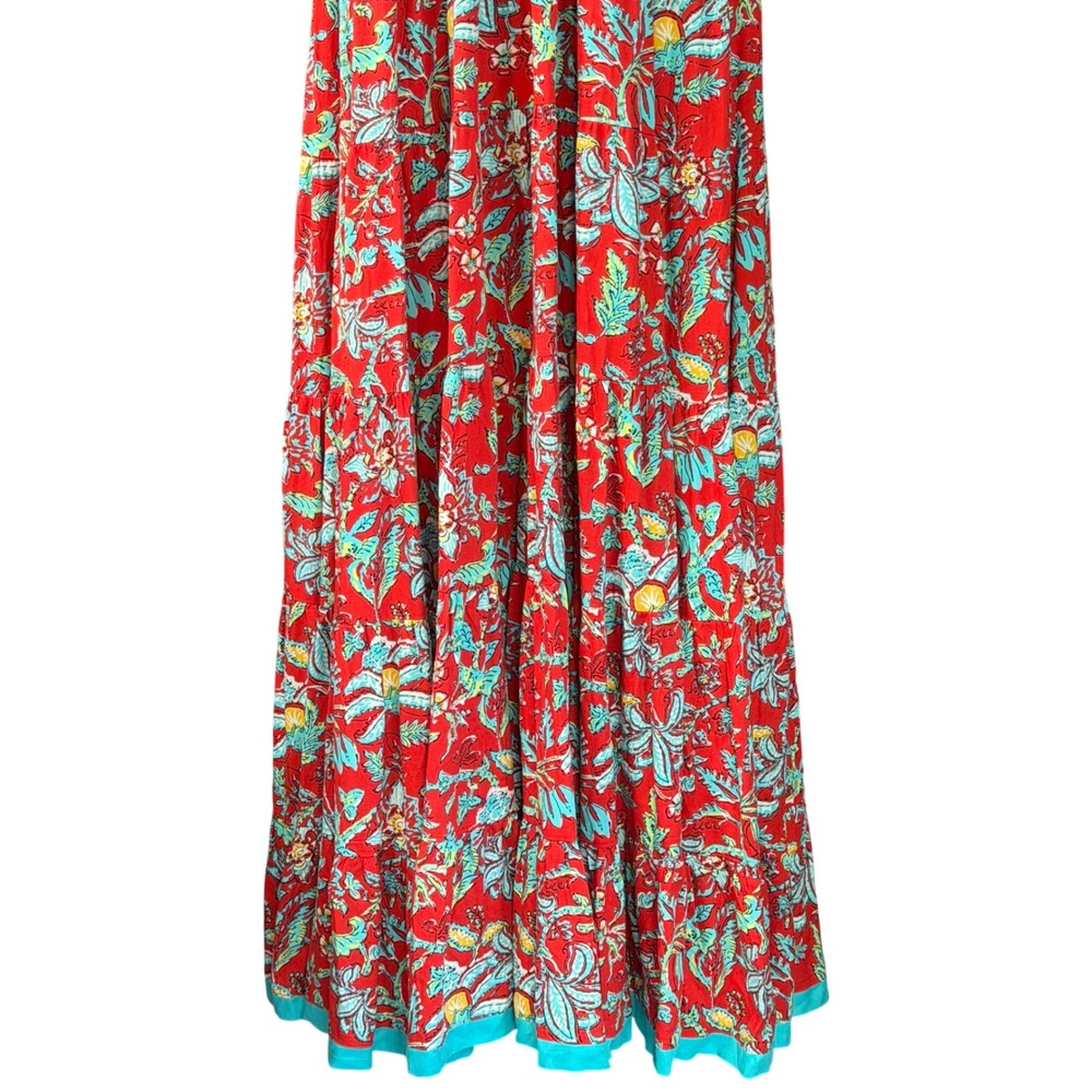 Soft Surroundings XL Kara Maxi Midi Dress Tiered Floral Red Teal - Picture 5 of 12